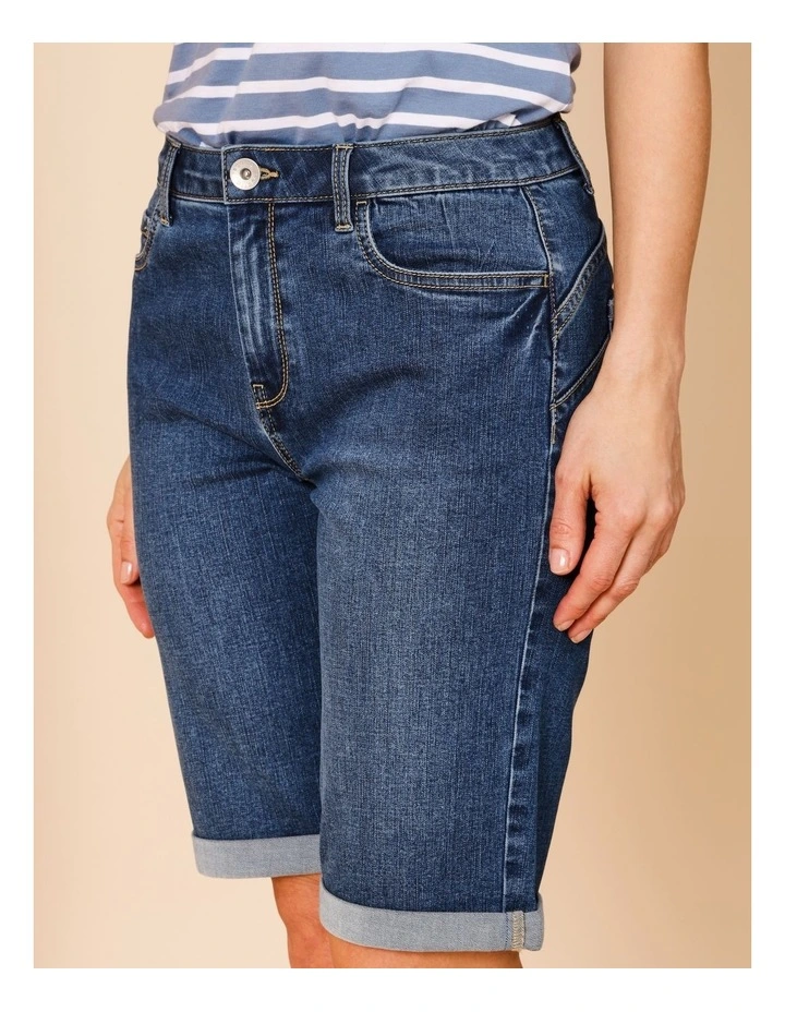 5 Pocket Stretch Denim Short In Dark Blue image 4