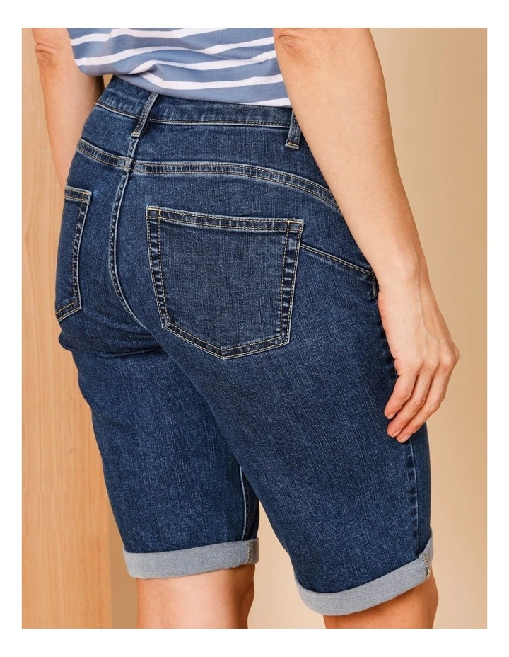 5 Pocket Stretch Denim Short In Dark Blue image 5