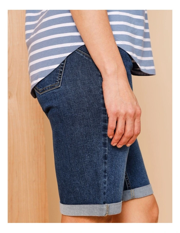 5 Pocket Stretch Denim Short In Dark Blue image 6