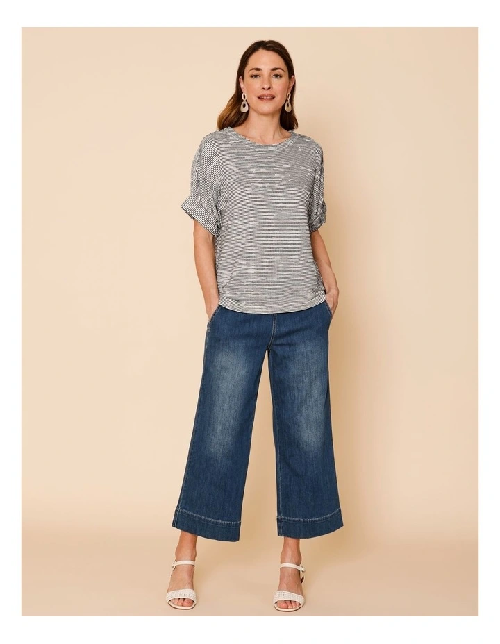 Stretch Crop, Pull On, Wide Leg Jean In Dark Wash image 2
