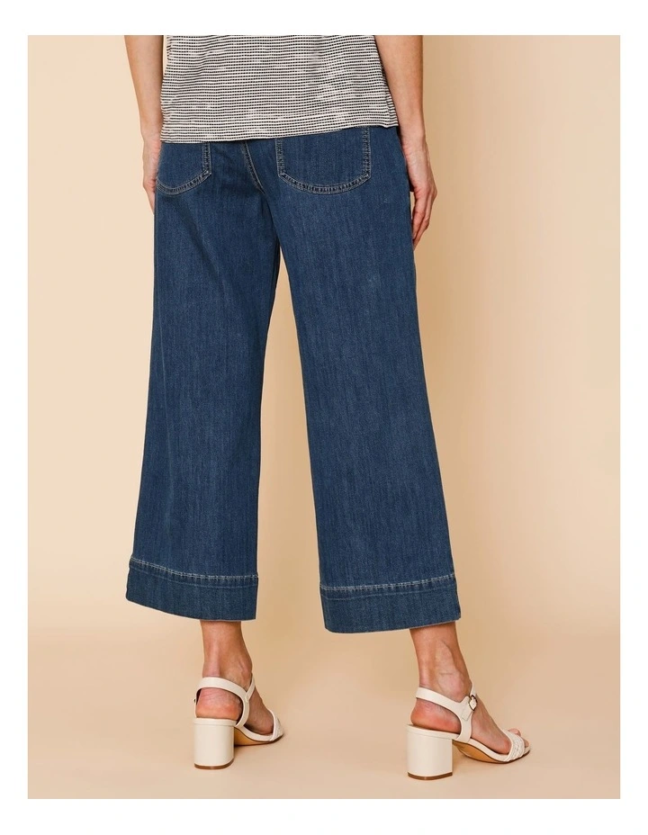 Stretch Crop, Pull On, Wide Leg Jean In Dark Wash image 3
