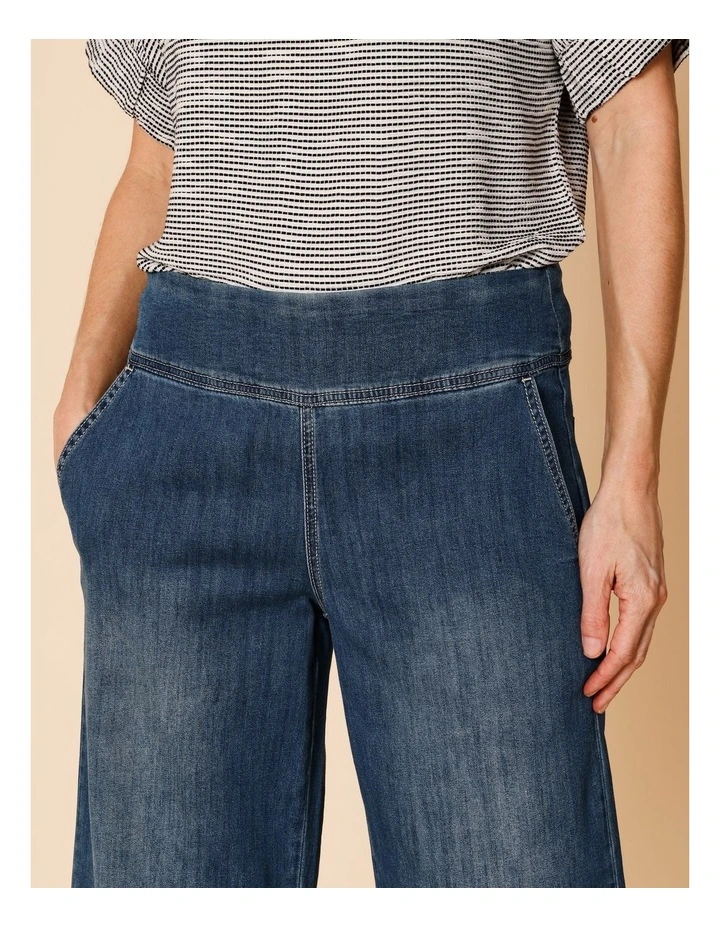 Stretch Crop, Pull On, Wide Leg Jean In Dark Wash image 4