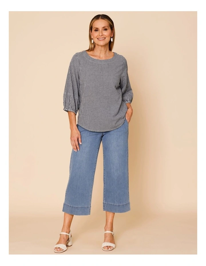 Stretch Crop, Pull On, Wide Leg Jean In Mid Wash image 2