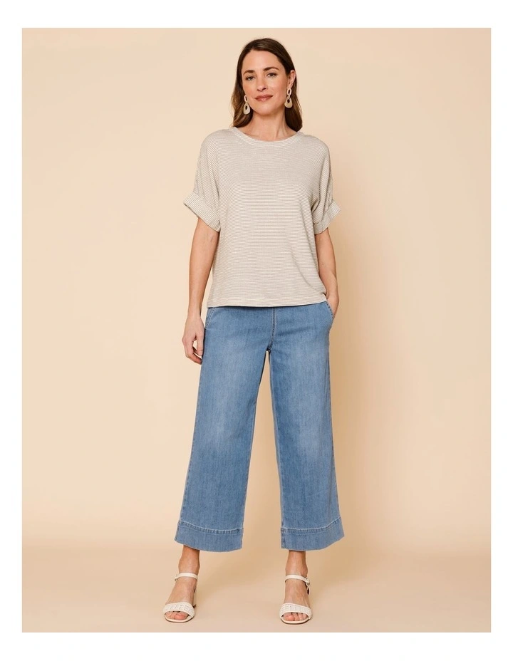 Stretch Crop, Pull On, Wide Leg Jean In Mid Wash image 2