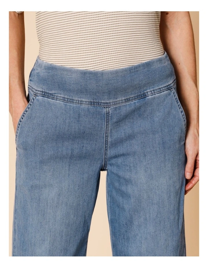 Stretch Crop, Pull On, Wide Leg Jean In Mid Wash image 3
