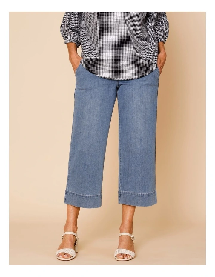 Stretch Crop, Pull On, Wide Leg Jean In Mid Wash image 4