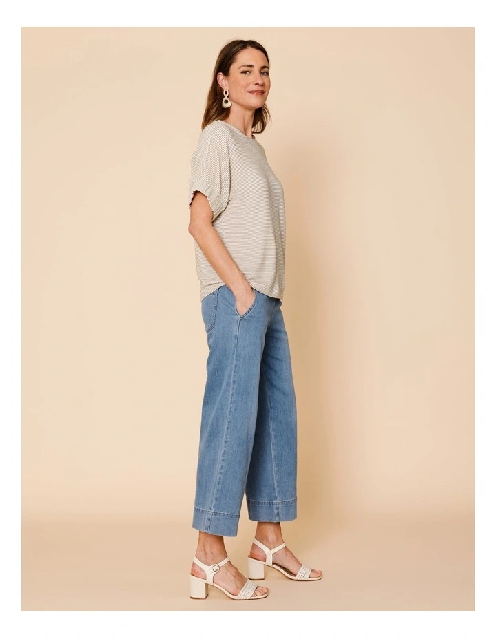 Stretch Crop, Pull On, Wide Leg Jean In Mid Wash image 4