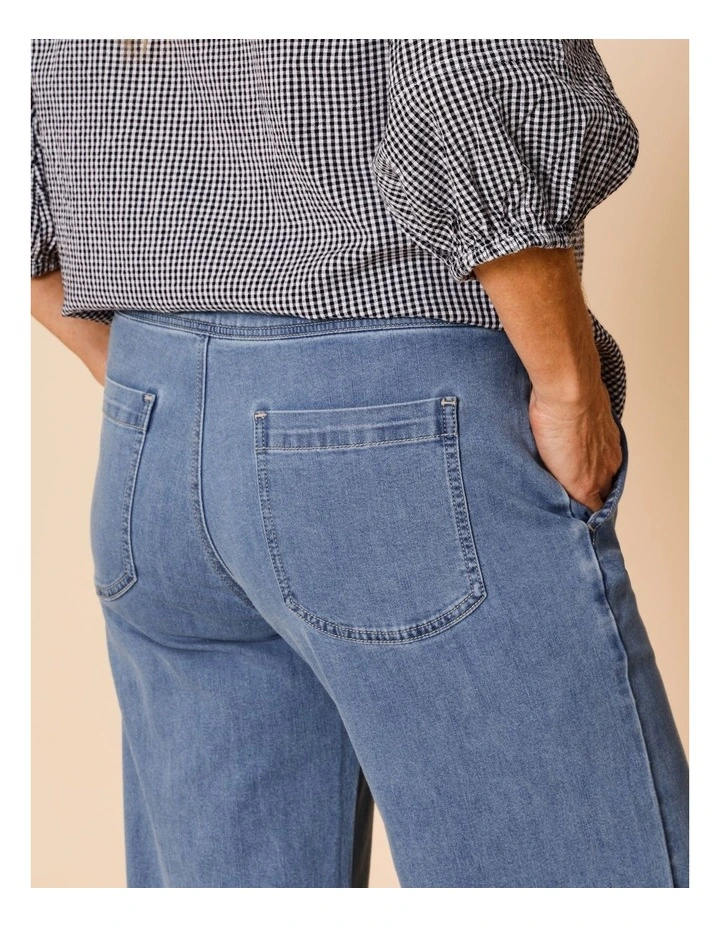 Stretch Crop, Pull On, Wide Leg Jean In Mid Wash image 5