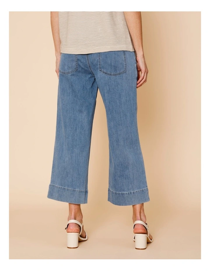 Stretch Crop, Pull On, Wide Leg Jean In Mid Wash image 5