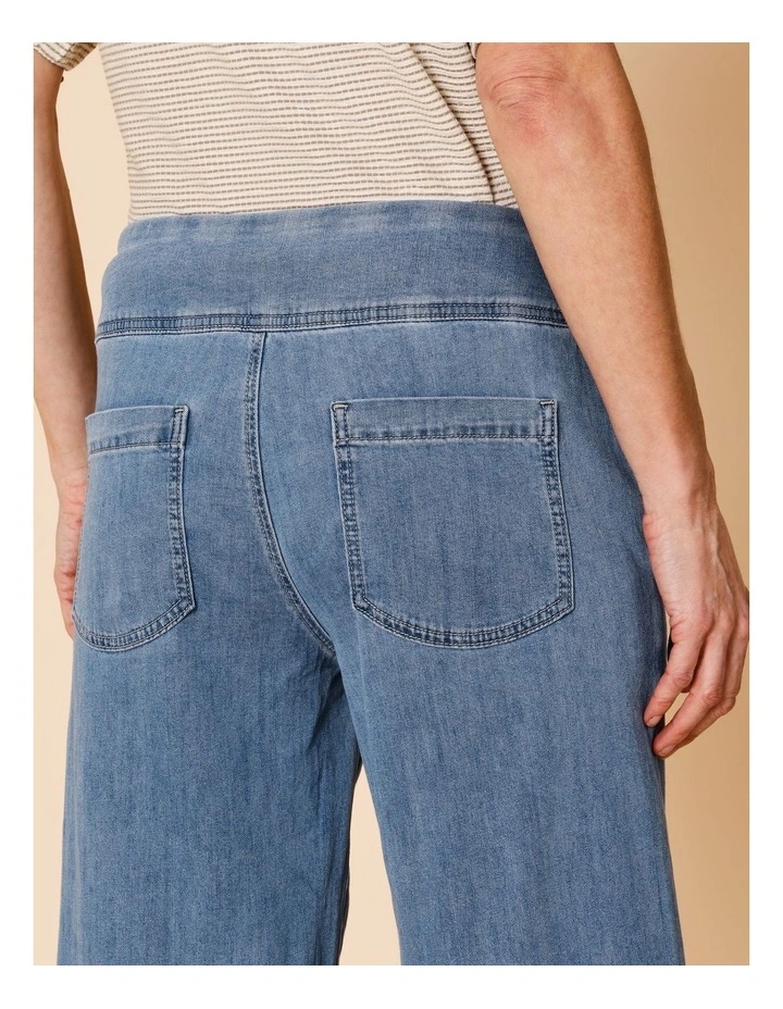 Stretch Crop, Pull On, Wide Leg Jean In Mid Wash image 6