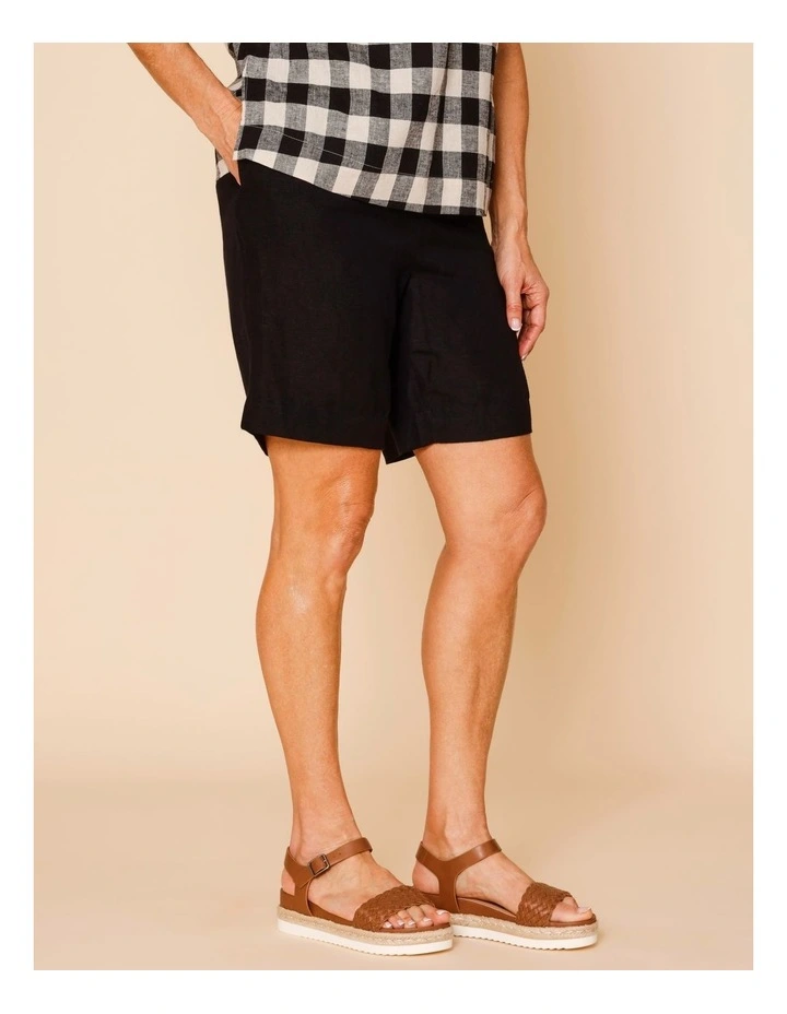 Elastic Back Linen Blend Short In Black image 1