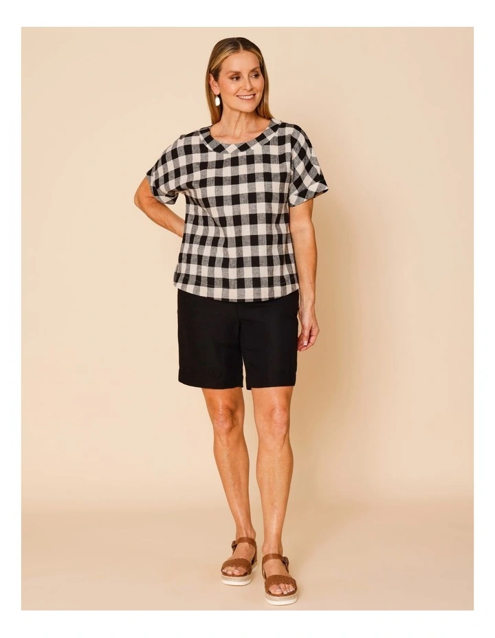 Elastic Back Linen Blend Short In Black image 2