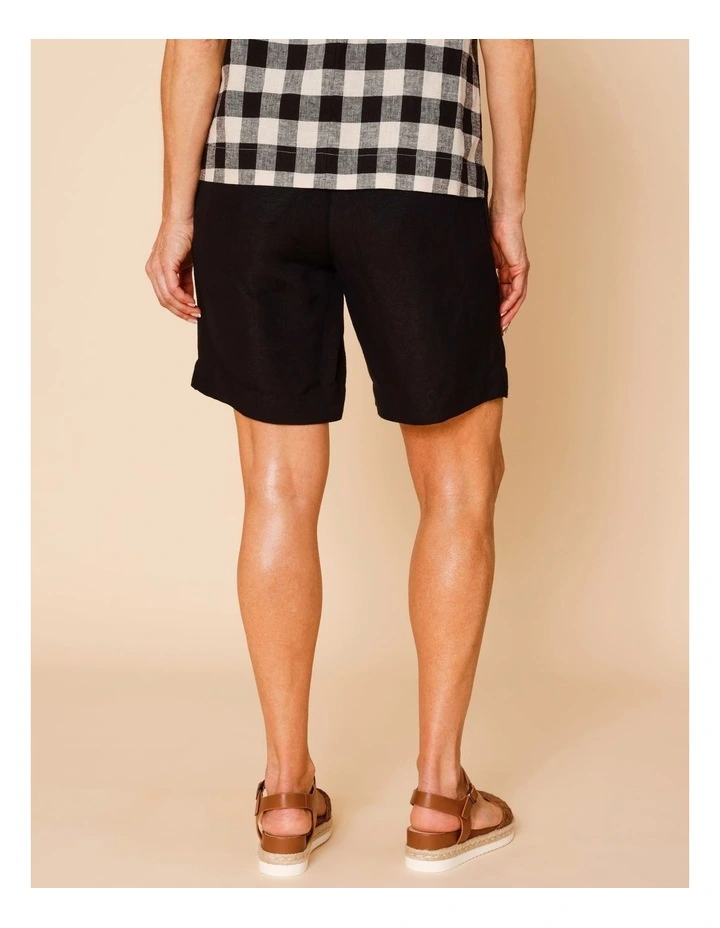 Elastic Back Linen Blend Short In Black image 4