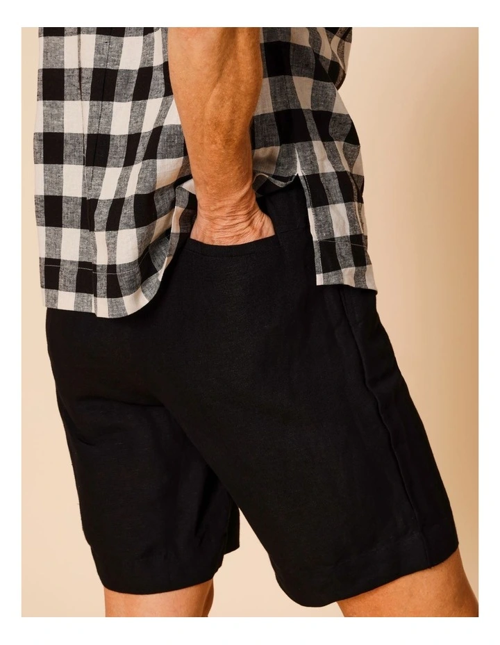 Elastic Back Linen Blend Short In Black image 5