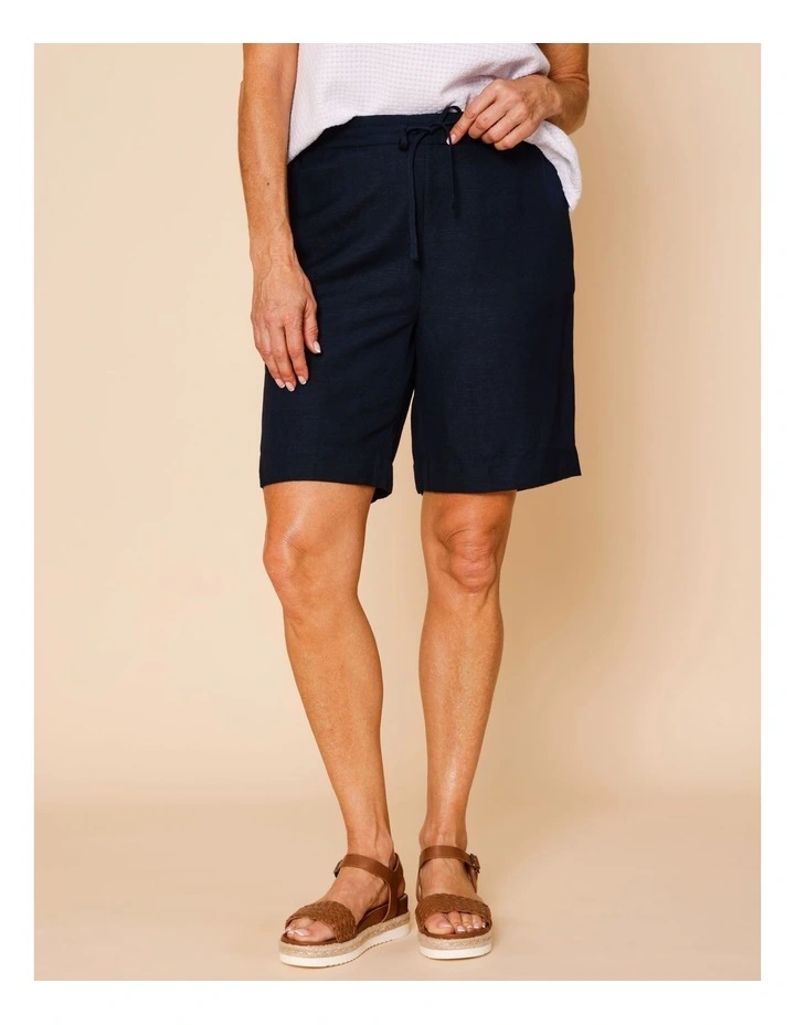 Elastic Back Linen Blend Short In Navy image 1