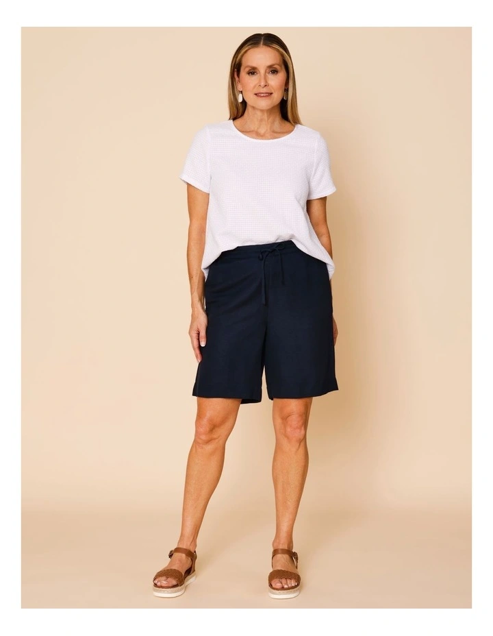 Elastic Back Linen Blend Short In Navy image 2