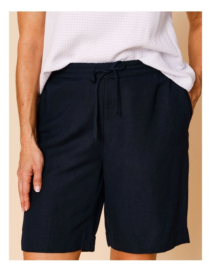 Elastic Back Linen Blend Short In Navy image 3