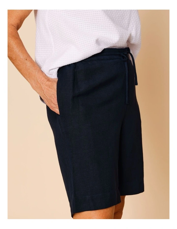 Elastic Back Linen Blend Short In Navy image 4