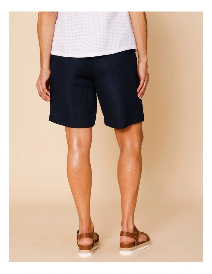 Elastic Back Linen Blend Short In Navy image 6