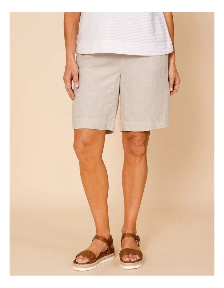 Elastic Back Linen Blend Short In Oatmeal Crossdye image 1