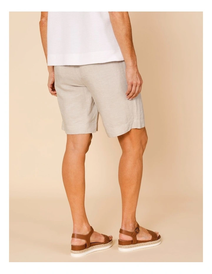 Elastic Back Linen Blend Short In Oatmeal Crossdye image 5