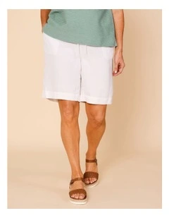 Elastic Back Linen Blend Short In White