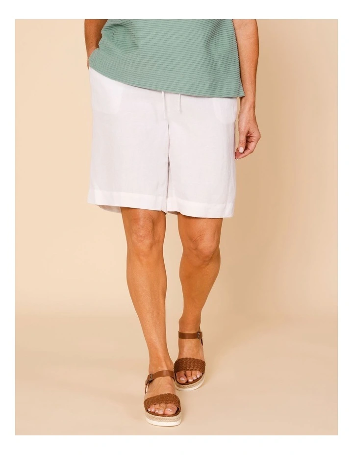 Elastic Back Linen Blend Short In White image 1