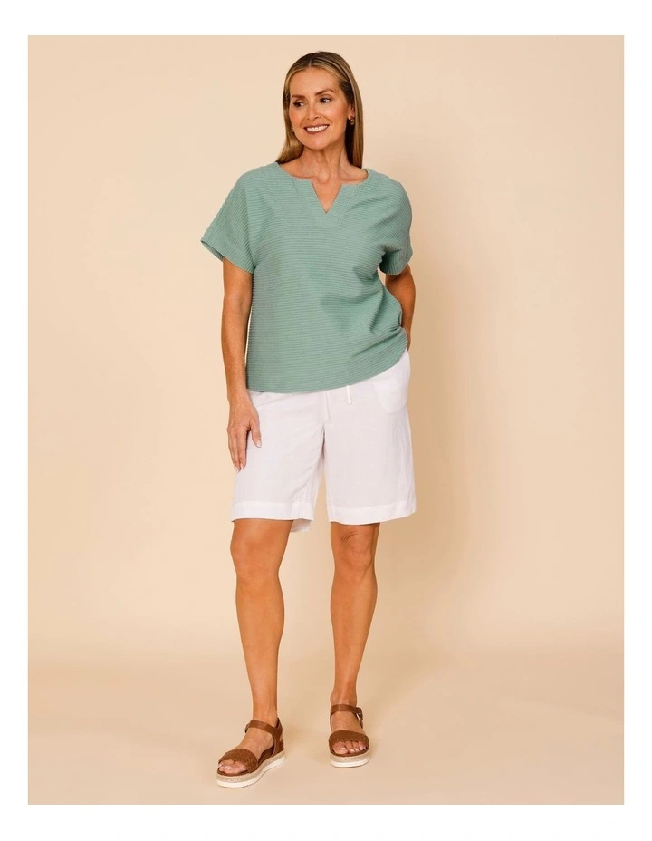 Elastic Back Linen Blend Short In White image 2