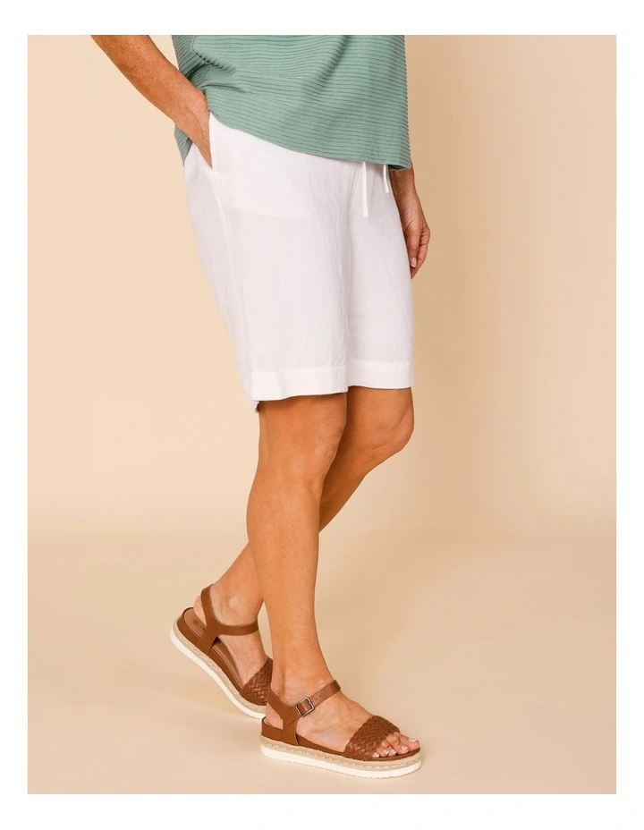 Elastic Back Linen Blend Short In White image 3