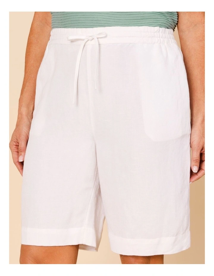 Elastic Back Linen Blend Short In White image 4