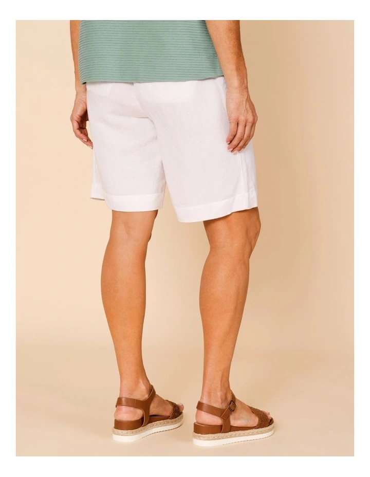 Elastic Back Linen Blend Short In White image 5