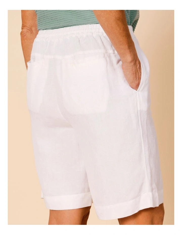 Elastic Back Linen Blend Short In White image 6