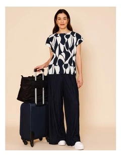 Plisse Full Length Pant in Navy