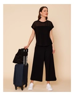 Wide Leg Crop Knit Pant With Pockets In Black