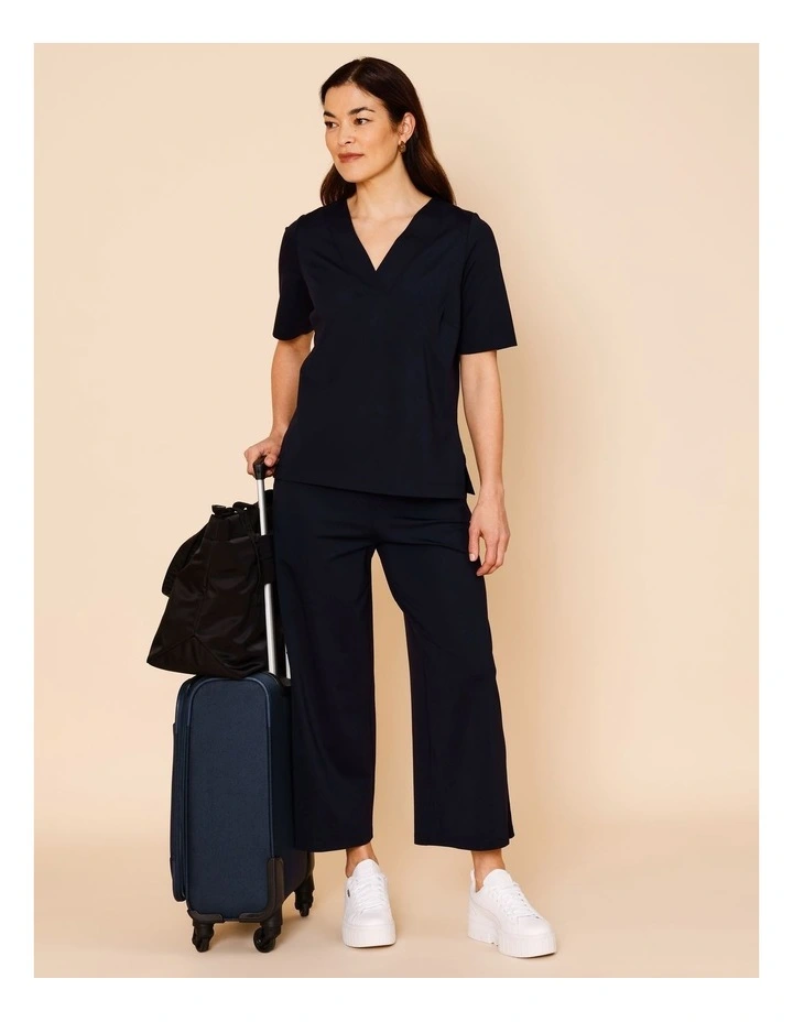 Wide Leg Crop Knit Pant With Pockets in Navy image 2