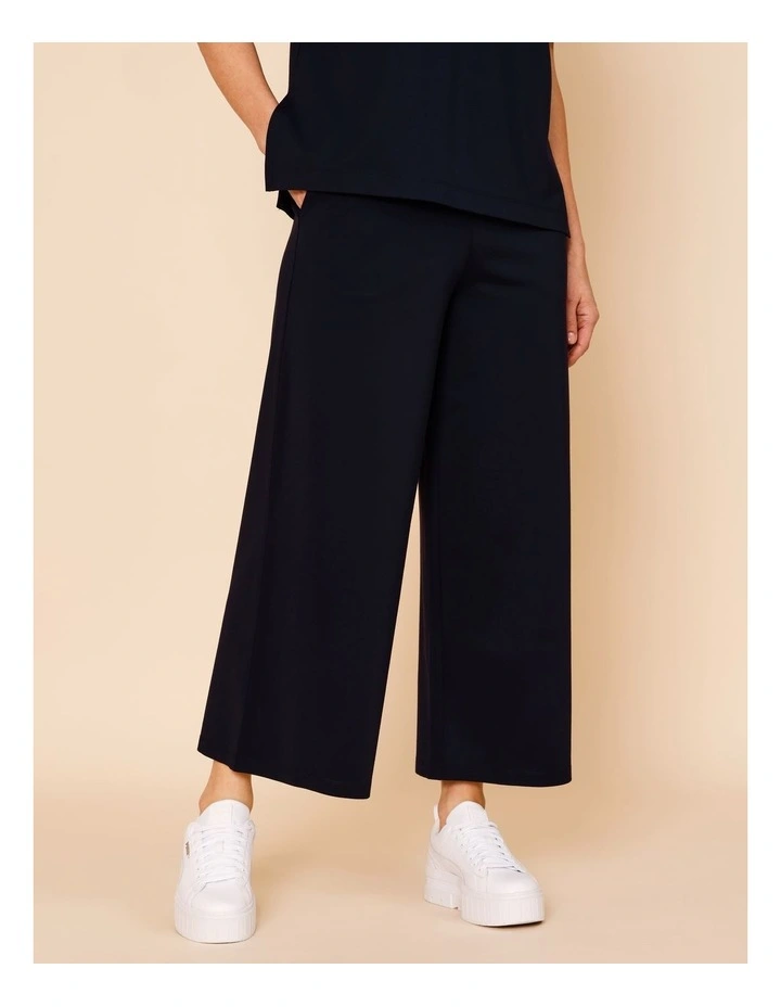 Wide Leg Crop Knit Pant With Pockets in Navy image 3