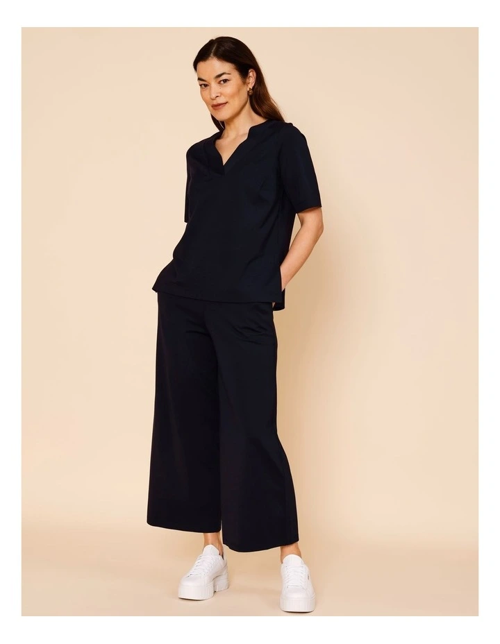Wide Leg Crop Knit Pant With Pockets in Navy image 5
