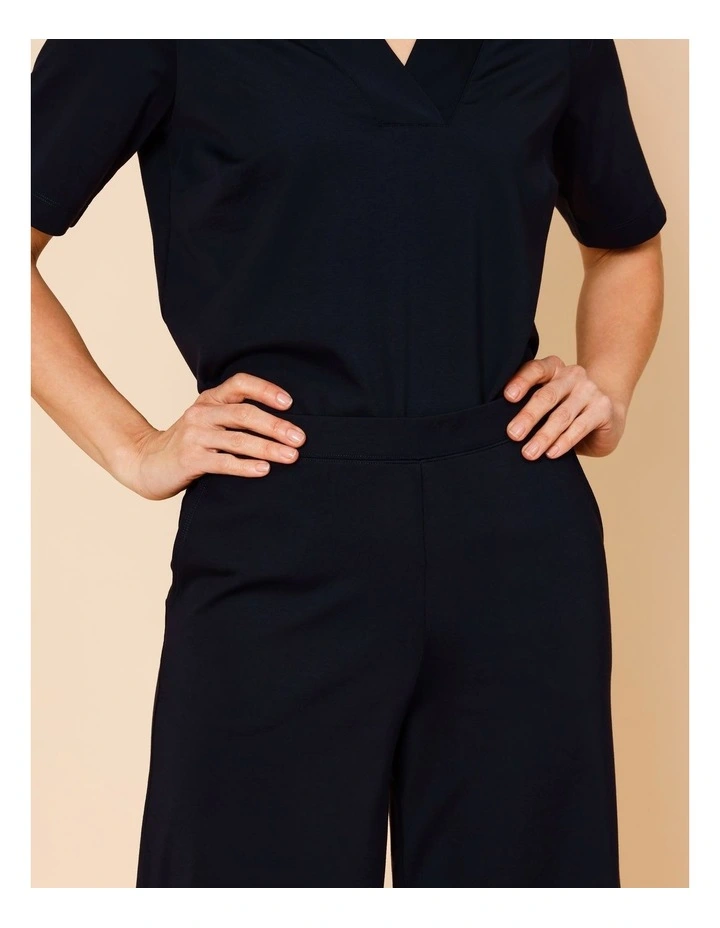 Wide Leg Crop Knit Pant With Pockets in Navy image 6