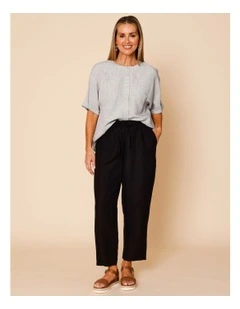 Elastic Waist Linen Blend Pant In Black