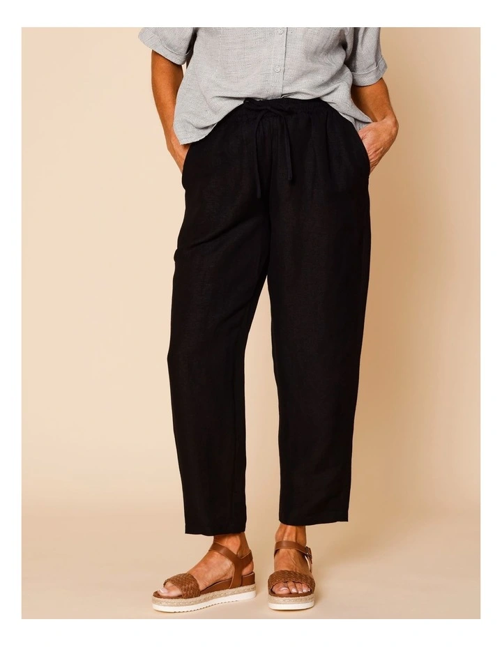 Elastic Waist Linen Blend Pant In Black image 2