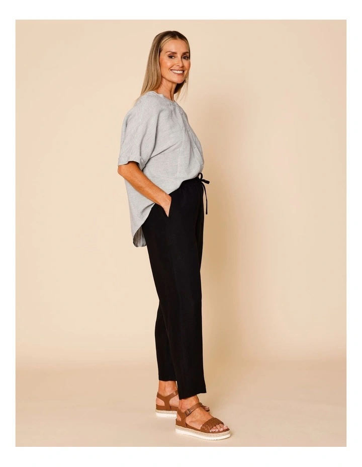 Elastic Waist Linen Blend Pant In Black image 3