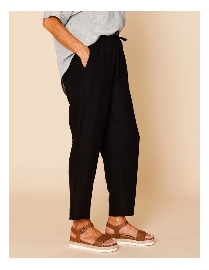 Elastic Waist Linen Blend Pant In Black image 4