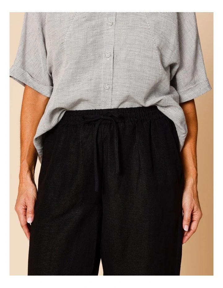 Elastic Waist Linen Blend Pant In Black image 5