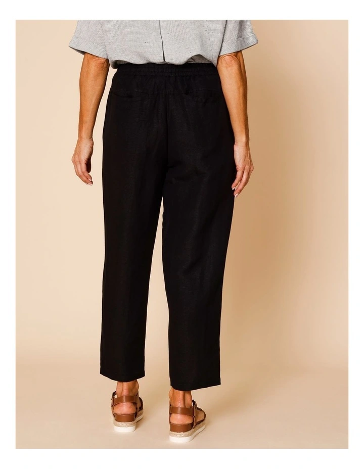 Elastic Waist Linen Blend Pant In Black image 6