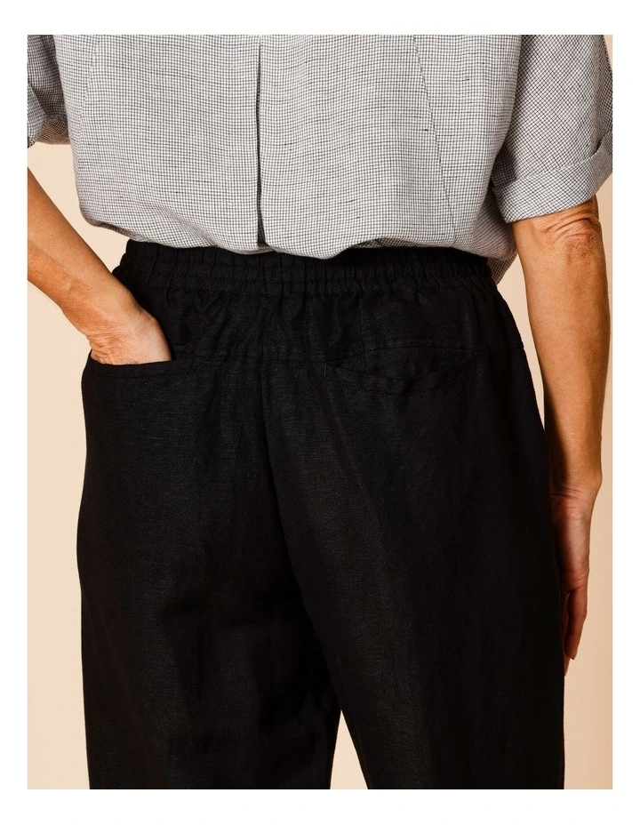 Elastic Waist Linen Blend Pant In Black image 7