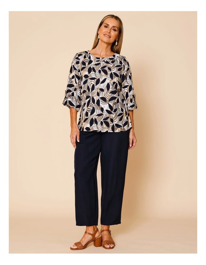 Elastic Waist Linen Blend Pant In Navy image 1