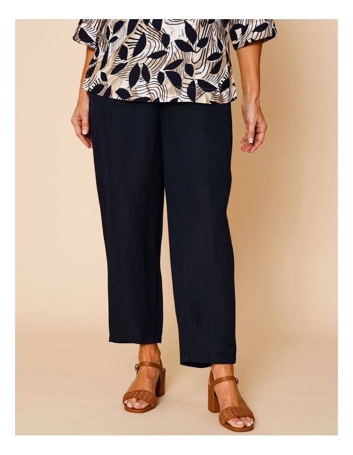 Elastic Waist Linen Blend Pant In Navy image 2