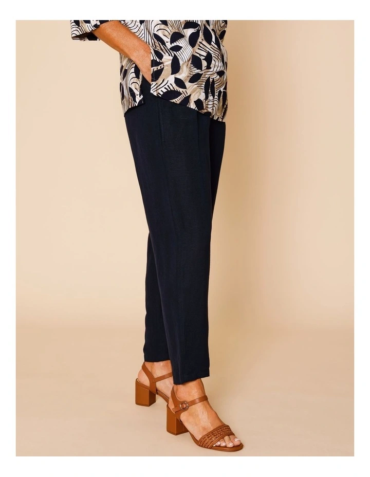 Elastic Waist Linen Blend Pant In Navy image 3