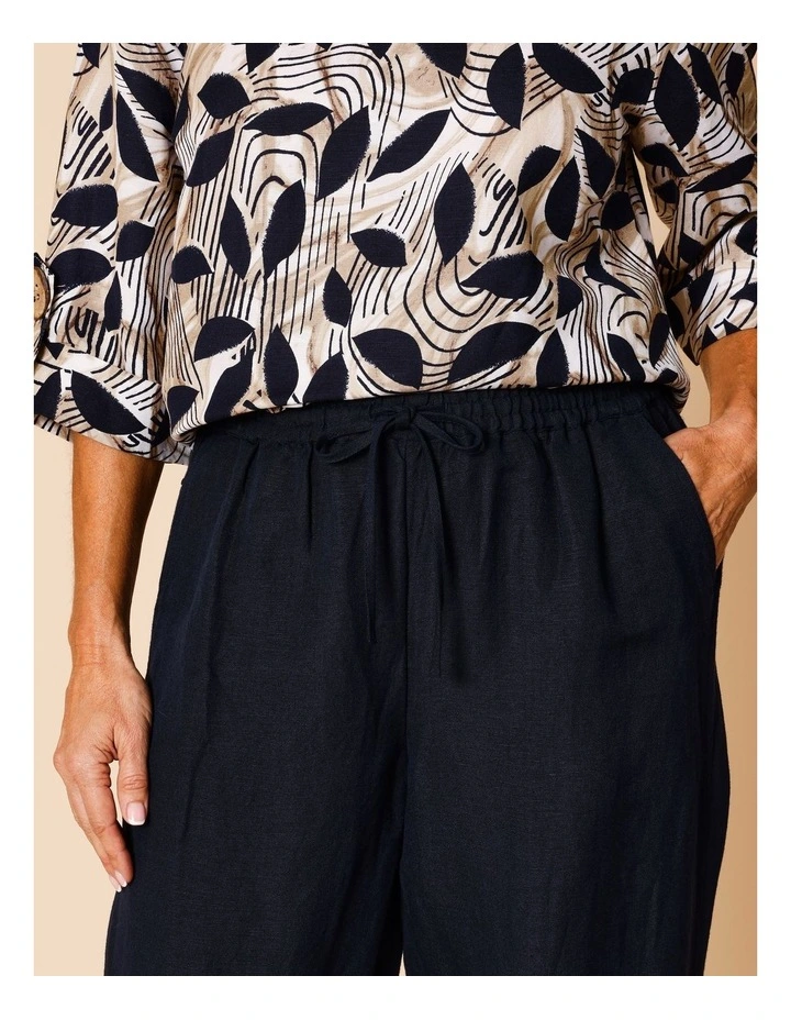 Elastic Waist Linen Blend Pant In Navy image 4
