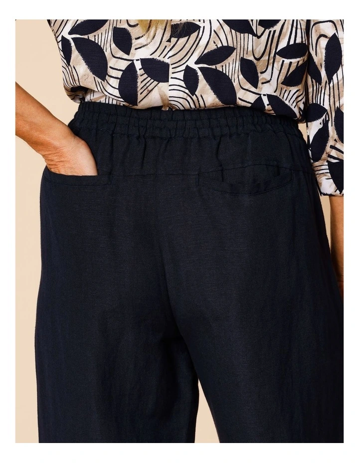 Elastic Waist Linen Blend Pant In Navy image 6